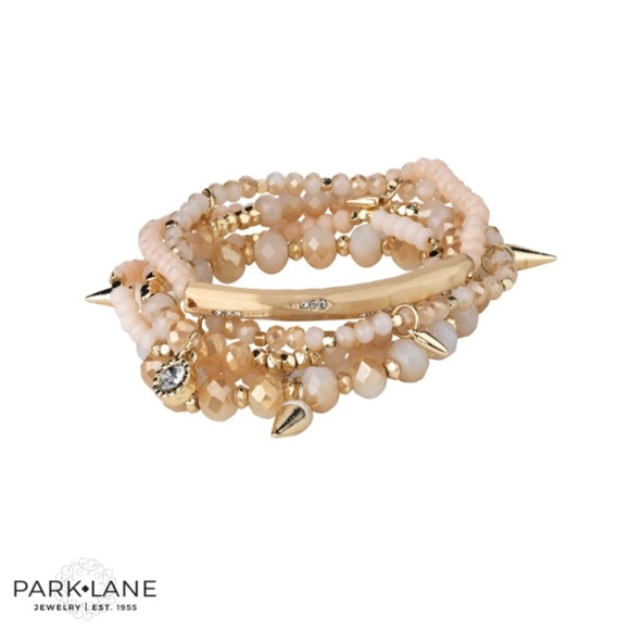 Park Lane Creme Bracelet 5 Stretch Bracelets CreamGlass Beads Gold Charms - Picture 1 of 12